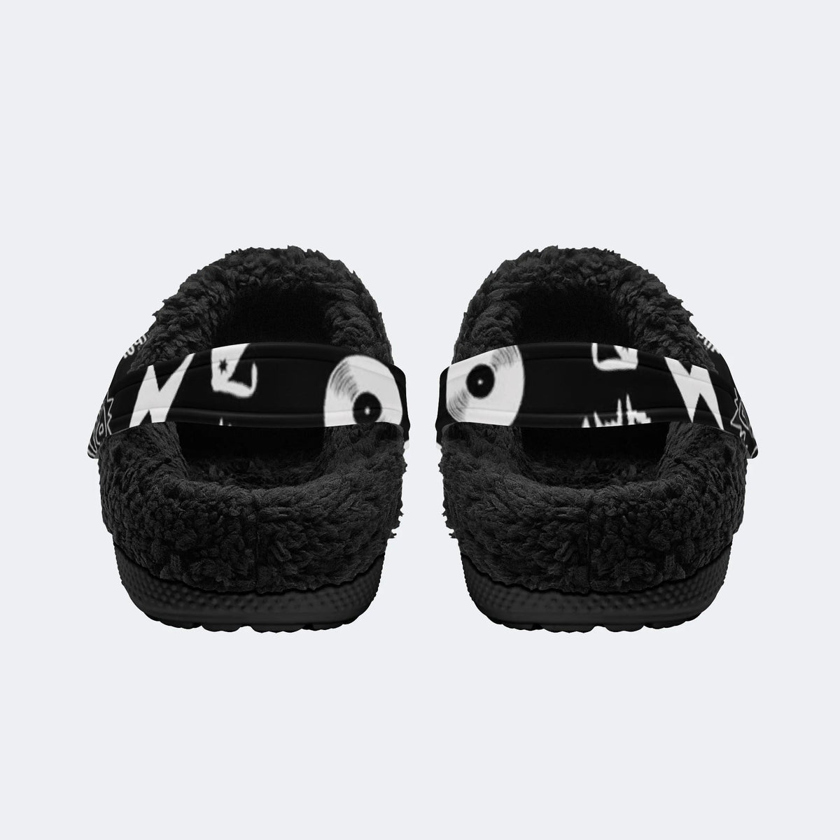 Black White Punk Text - Fur Lined Slippers/Sandals