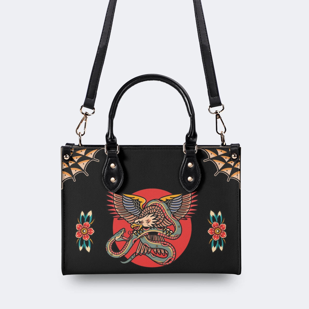 Vintage Eagle & Snake Print - Leather Handbag