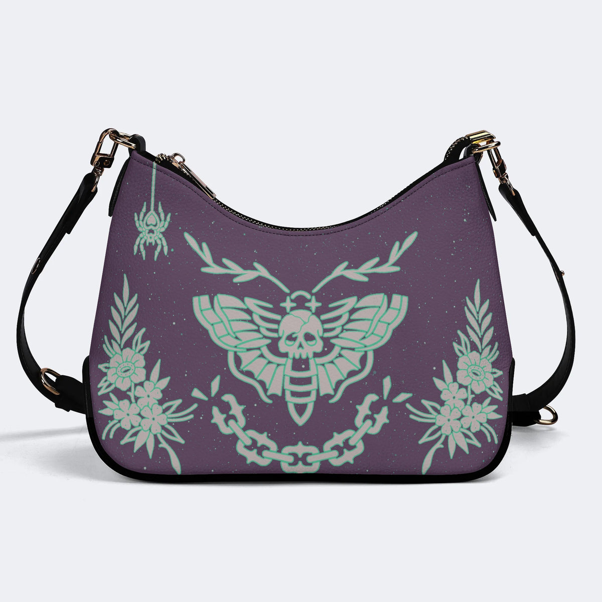 Classic Death Moth Vintage Print - Leather Crossbody Bag