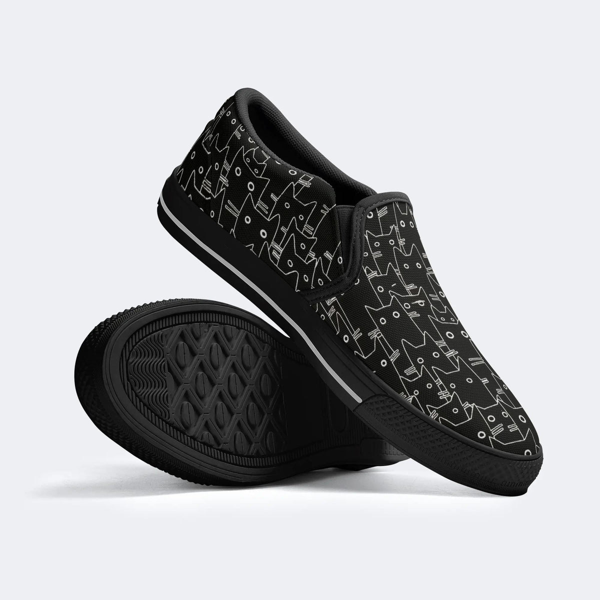 Skull&Black Cat Print - Slip On Shoes