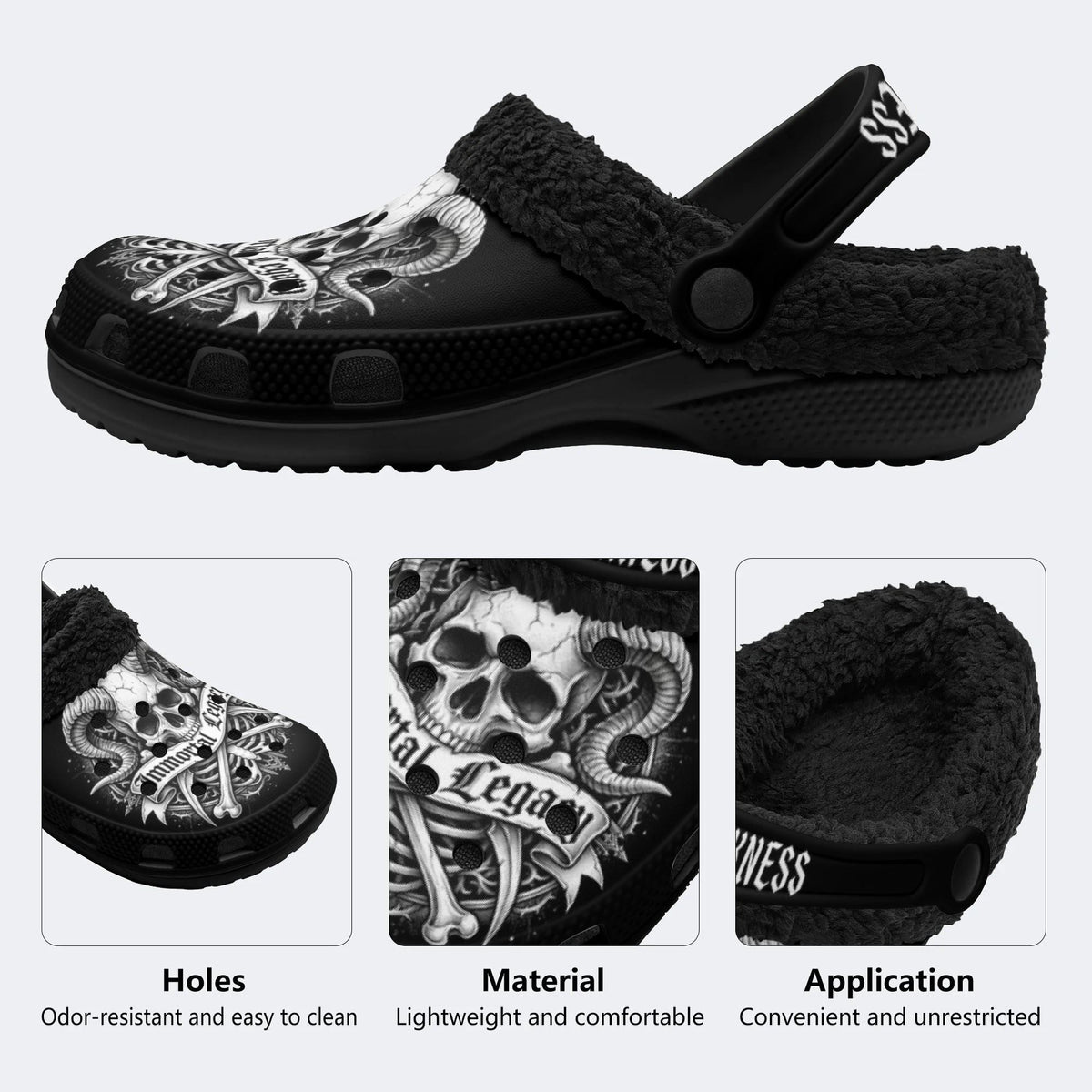 Dark Eternal Skull - Fur Lined Slippers/Sandals