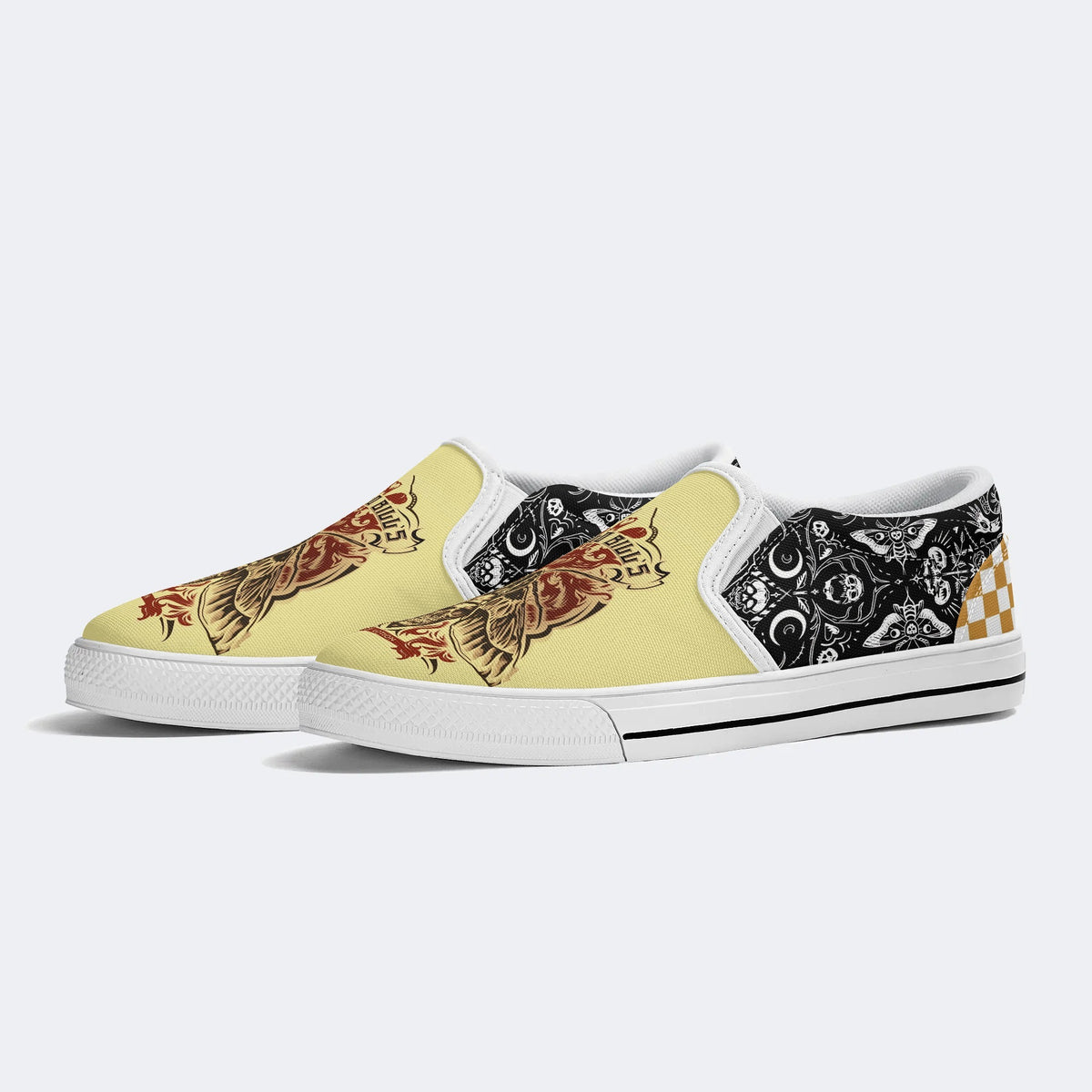 Unisex Death Moth&Skull Print - Slip On Shoes