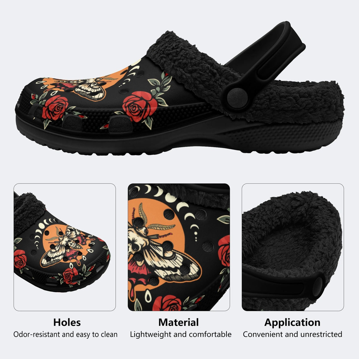 Rose Death Moth Art Print - Fur Lined Slippers/Sandals