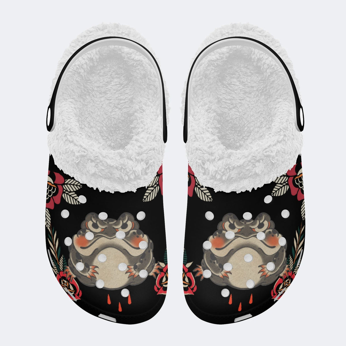 Old School Golden Toad Print - Fur Lined Slippers/Sandals