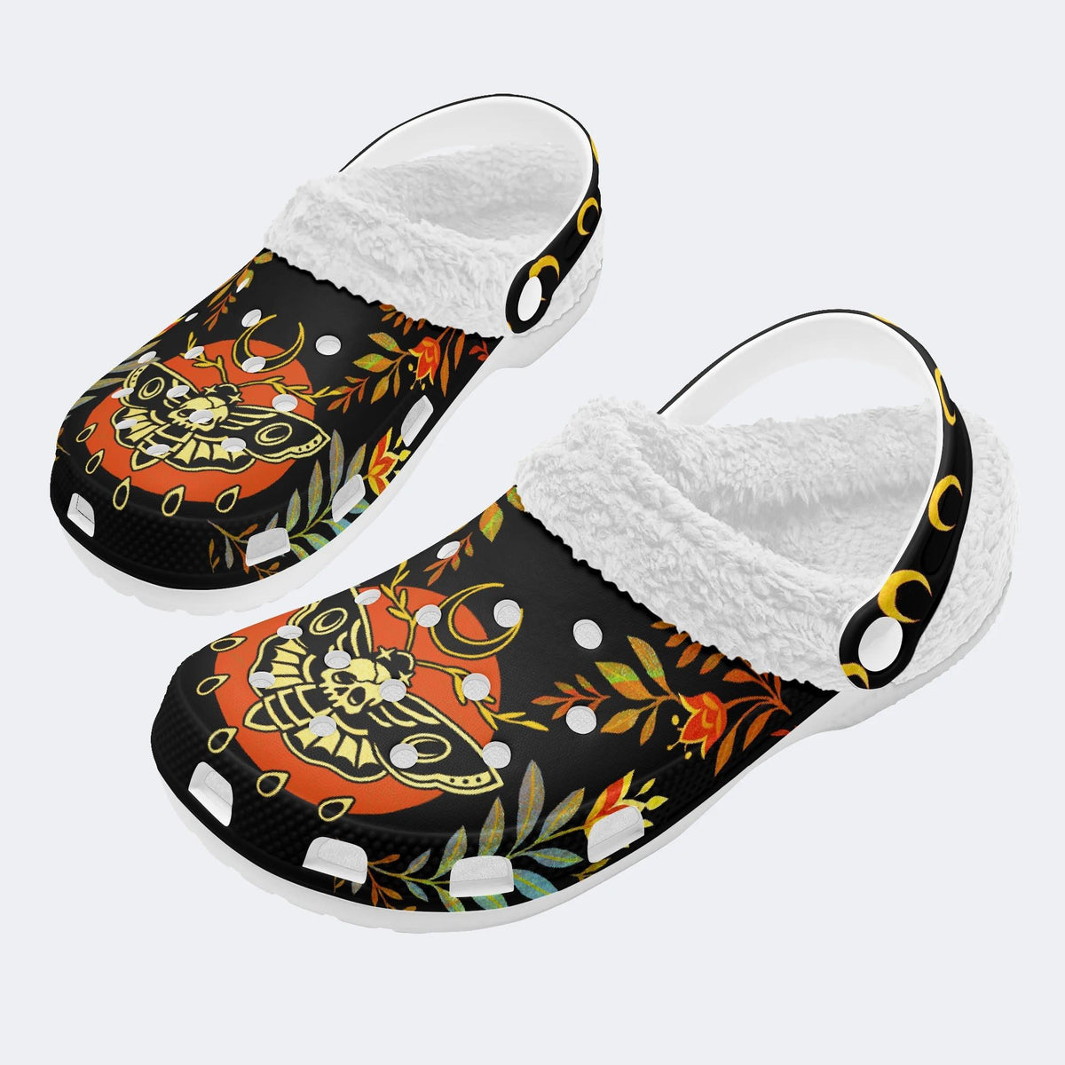 Death Moth Leaf Print - Fur Lined Slippers/Sandals