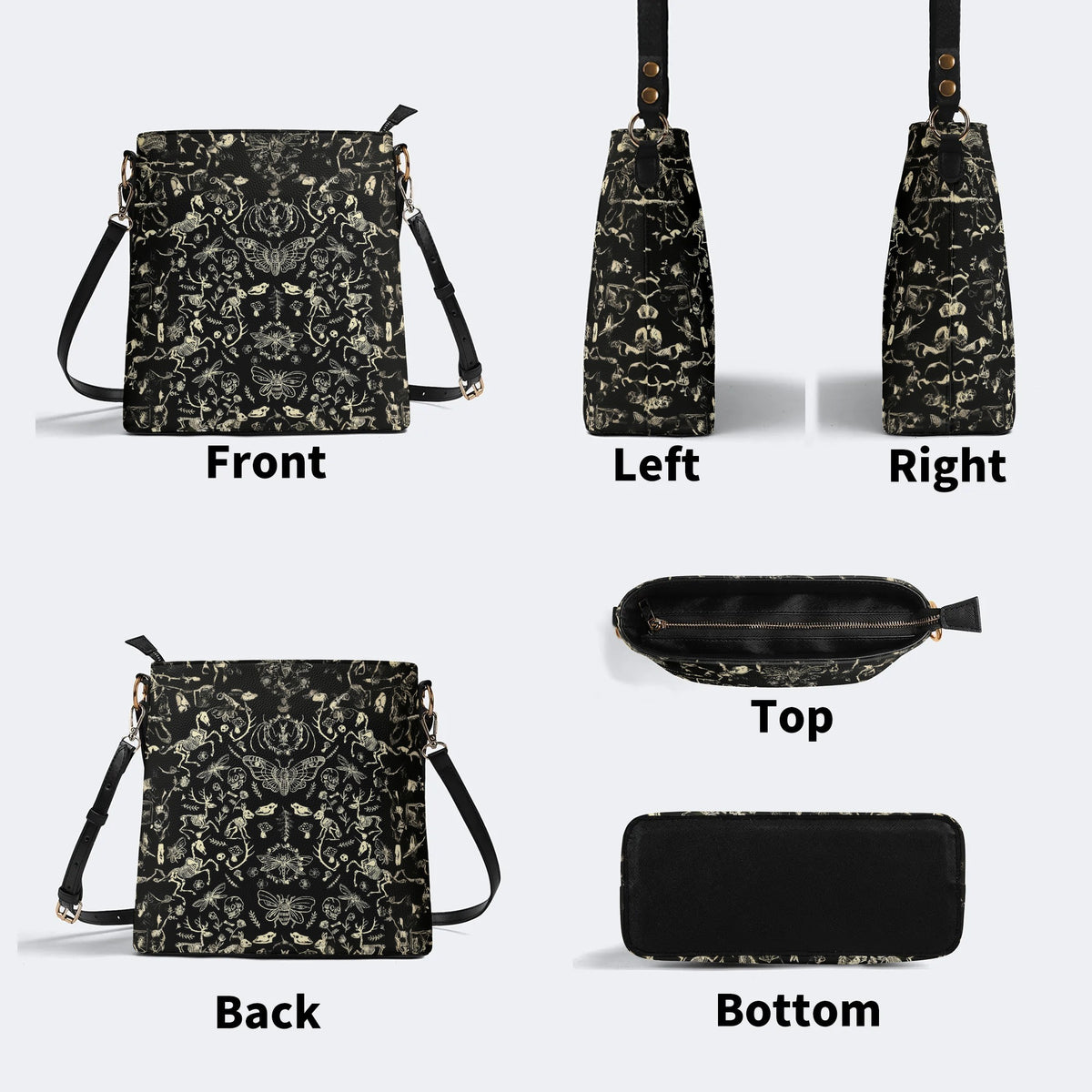 Dark Cottagecore Forest Animal Bones Print - Bucket Bag