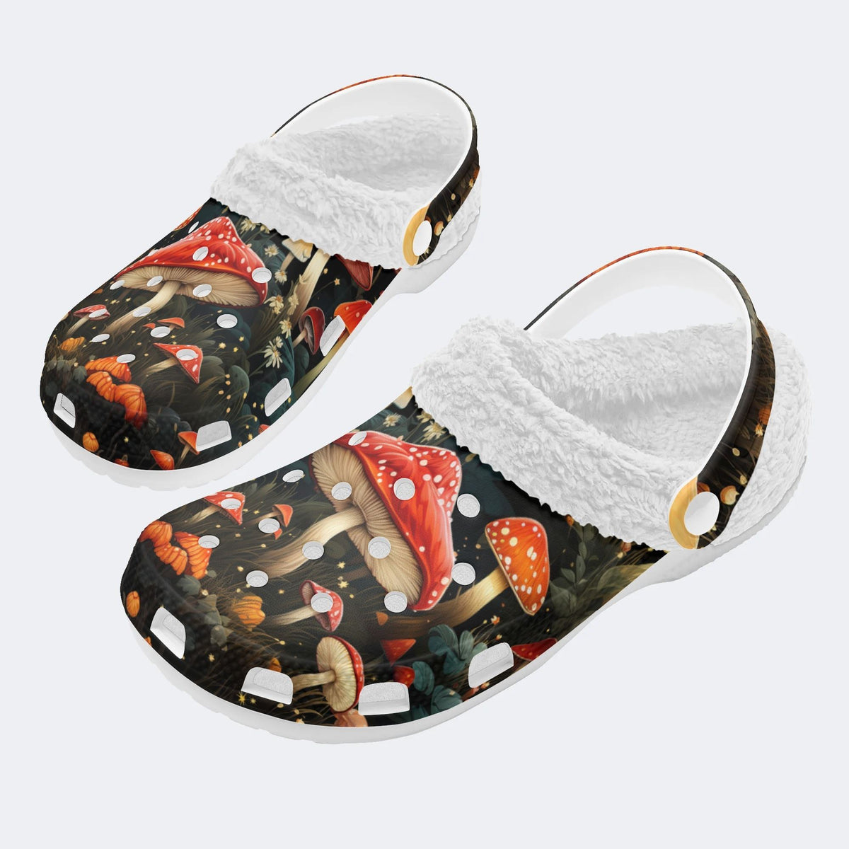 Magic Mushrooms Print - Fur Lined Slippers/Sandals