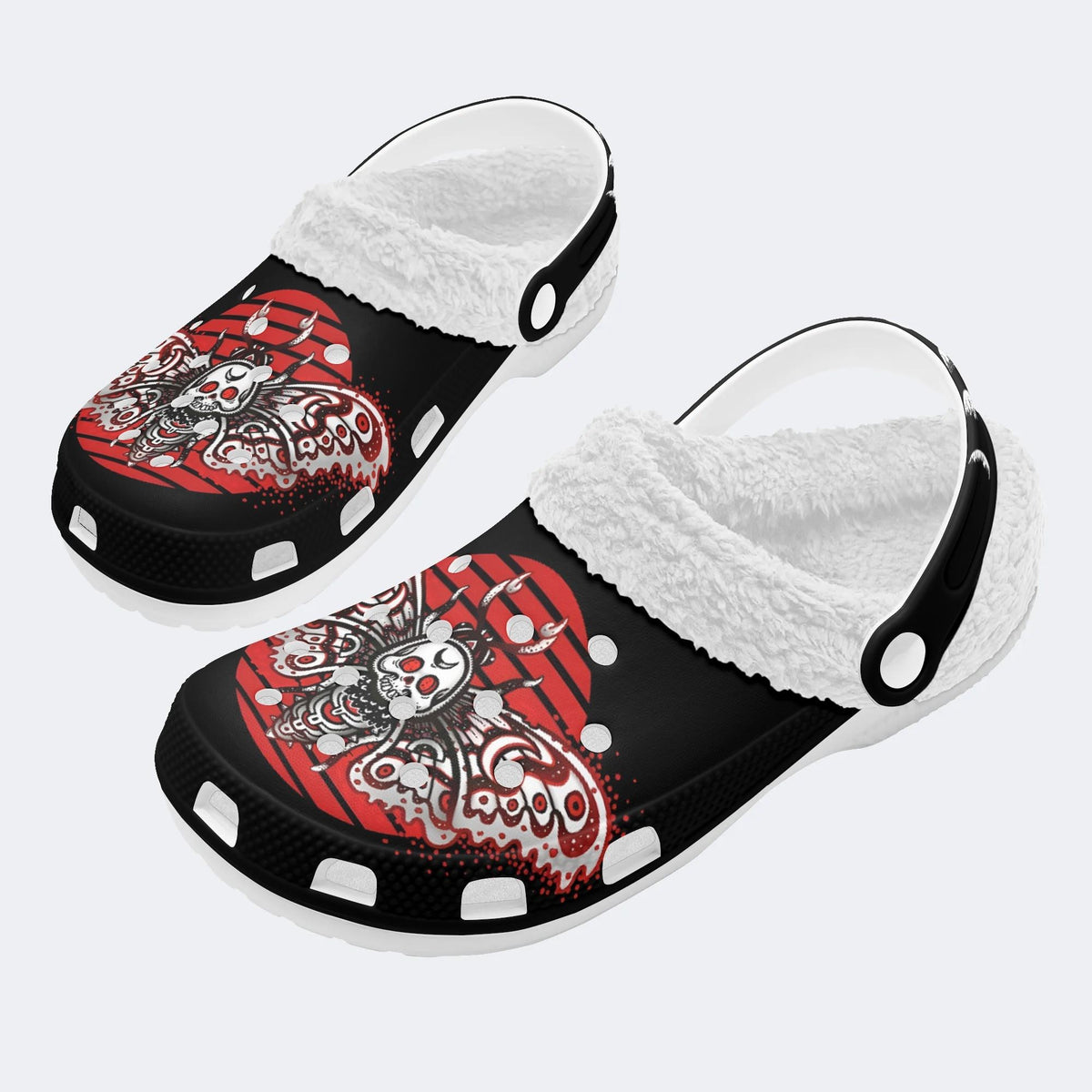 Skull Moth Print - Fur Lined Slippers/Sandals