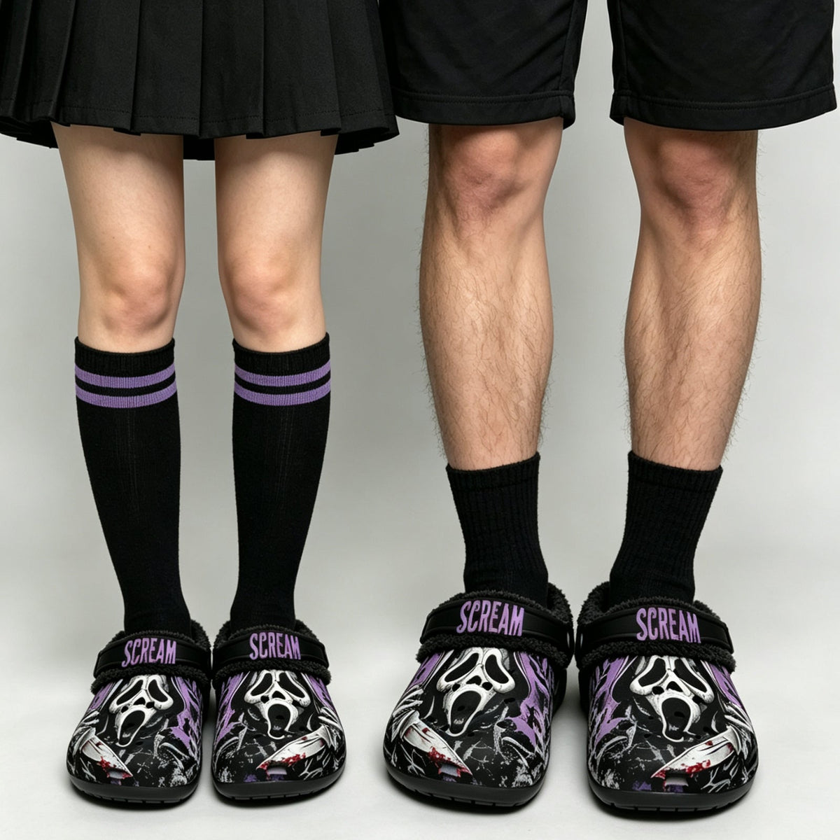 COUPLE SET-Gothic Scream Ghost face & Knife-Fur Lined Slippers