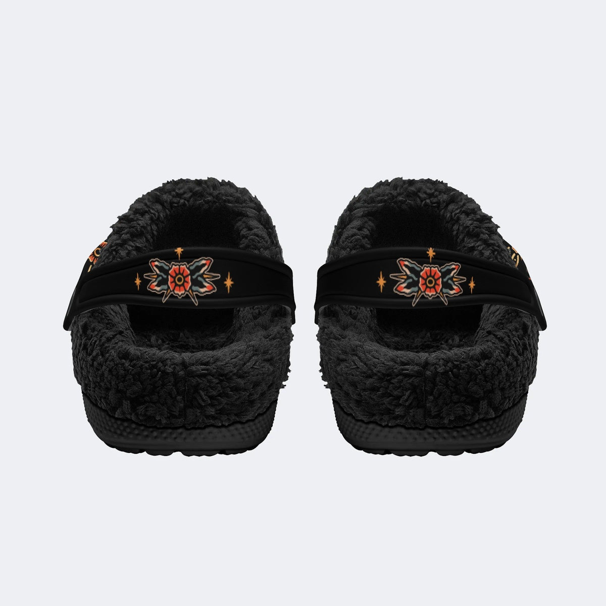 COUPLE SET-Old School Crow Rose Art Print - Fur Lined Slippers/Sandals