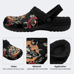 Couple Set-Death Moth Vintage Print - Fur Lined Slippers
