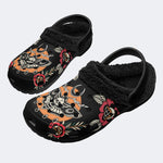 Couple Set-Death Moth Vintage Print - Fur Lined Slippers