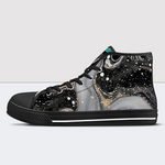 Black White Glitter Alcohol Ink Print High Tops