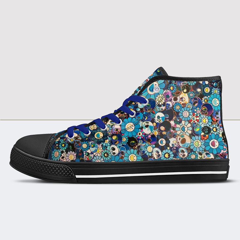 Blue Flowers & Skulls High Tops