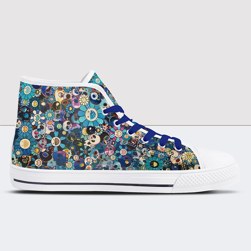 Blue Flowers & Skulls High Tops