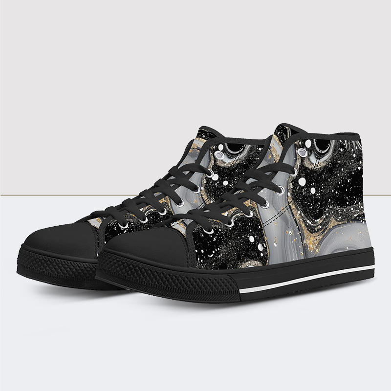 Black White Glitter Alcohol Ink Print High Tops