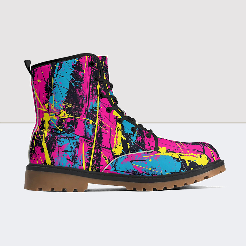 Bottines Martin en cuir à imprimé peinture fluo 