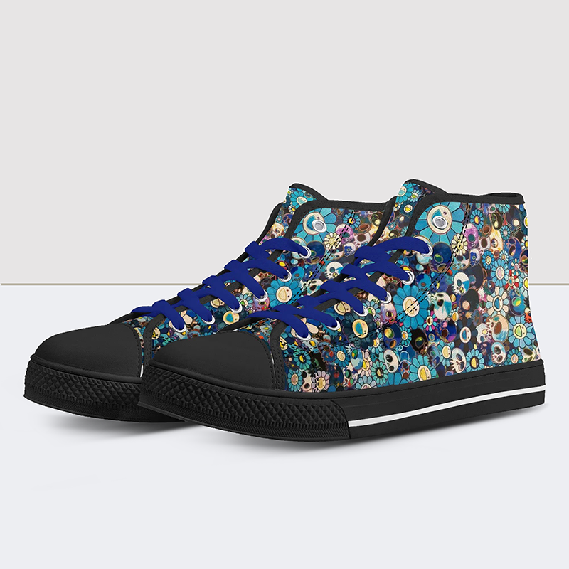 Blue Flowers & Skulls High Tops