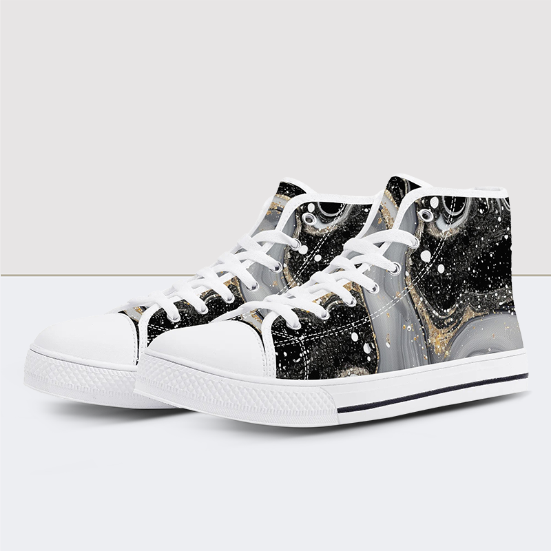 Black White Glitter Alcohol Ink Print High Tops