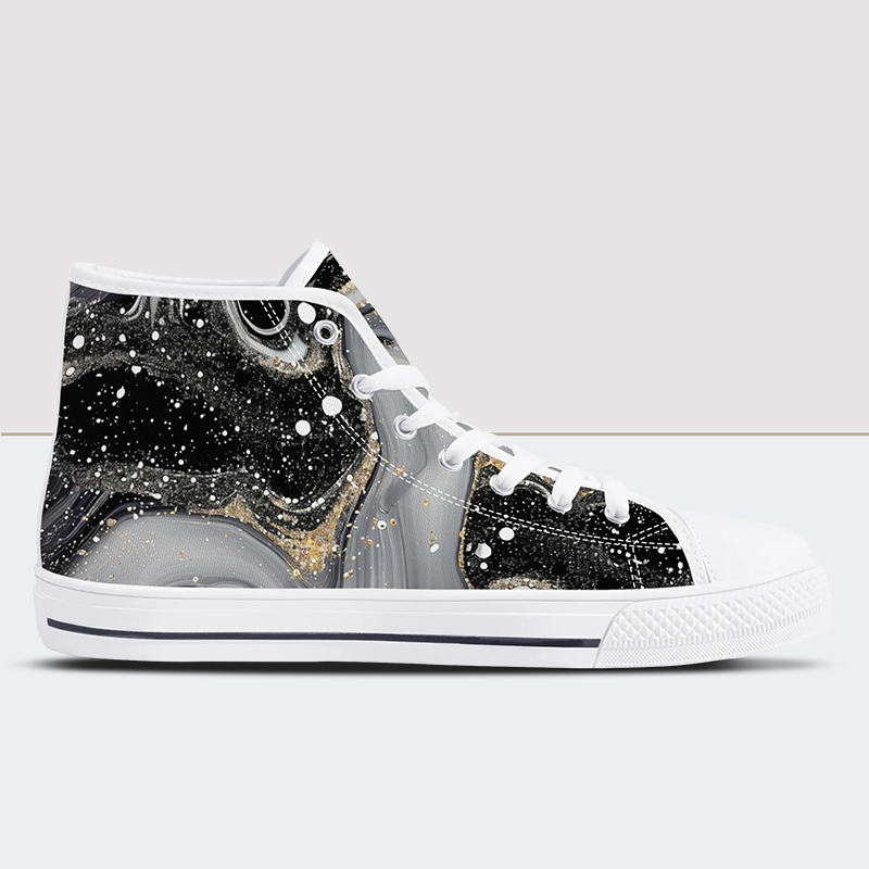 Black White Glitter Alcohol Ink Print High Tops