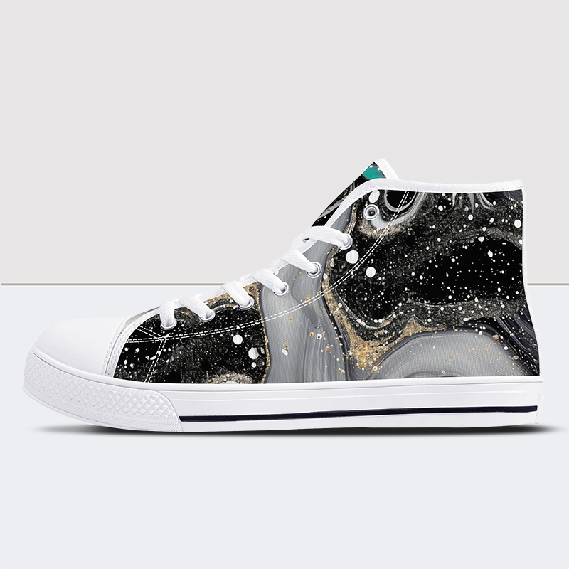 Black White Glitter Alcohol Ink Print High Tops