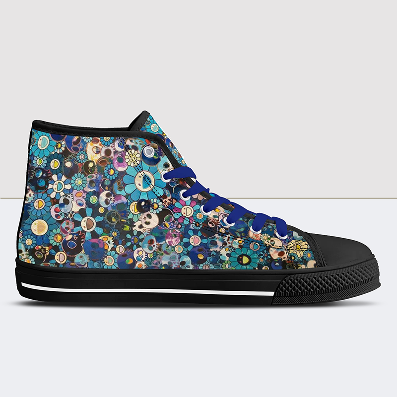 Blue Flowers & Skulls High Tops